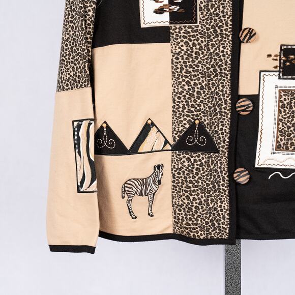 Women's Vintage Animal Print Safari Zebra Theme Top MEDIUM Patchwork Embroidered - Picture 2 of 9